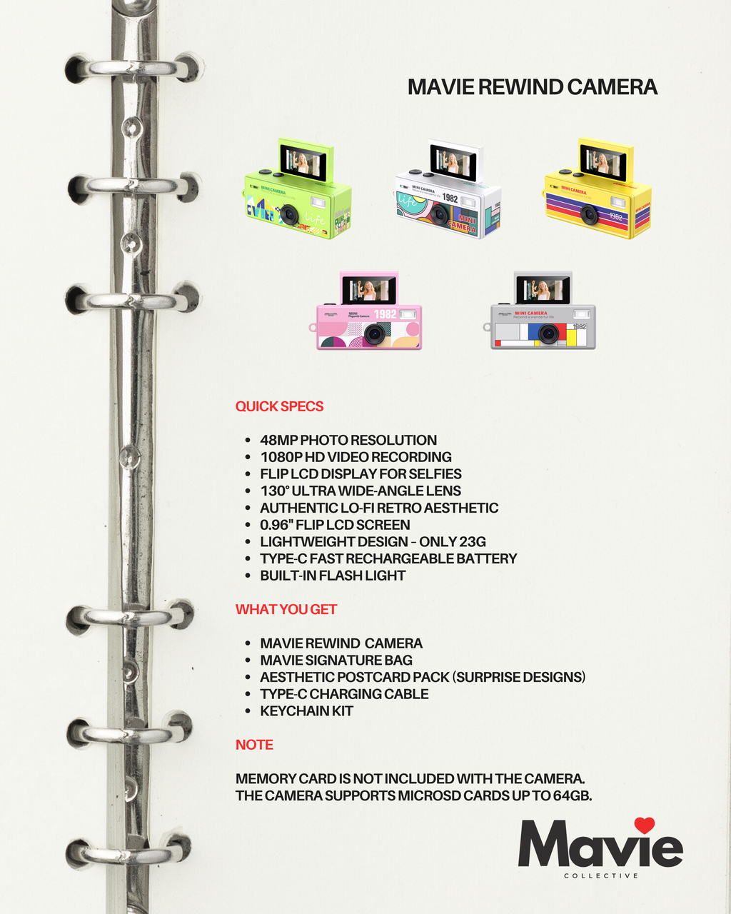 Mavie Rewind Mini Digital Camera | 1080P Pocket Camera with Flip Screen