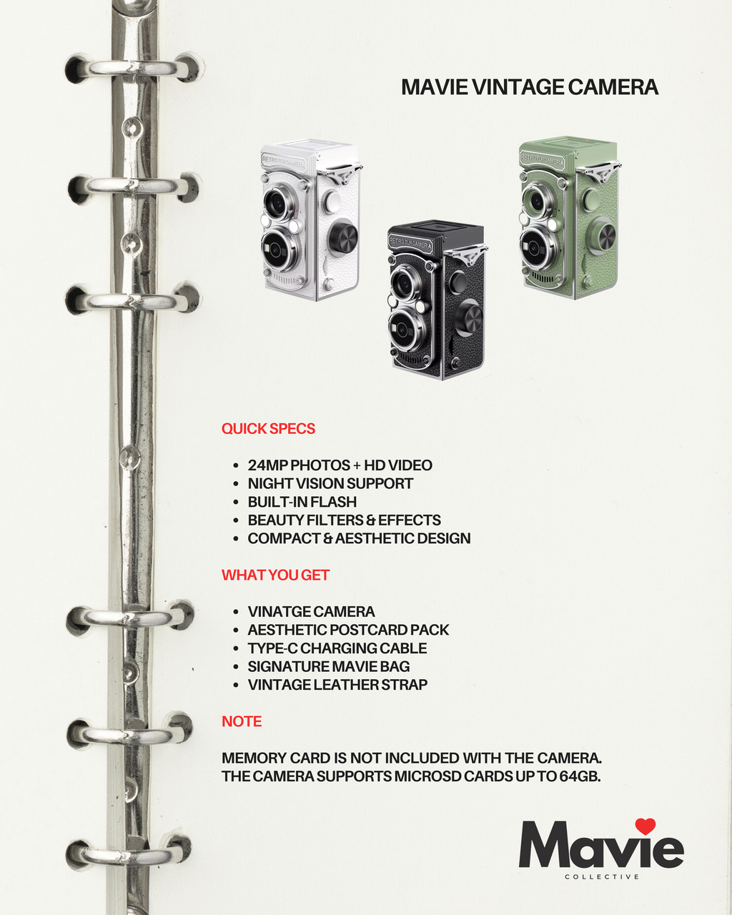 Mavie Vintage Mini Digital Camera | Twin Lens Retro Camera | A Timeless Rakhi Gift for Brothers & Sisters